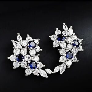 925 Silver plated Earrings London Blue Topaz cubic zirconia womens jewelry